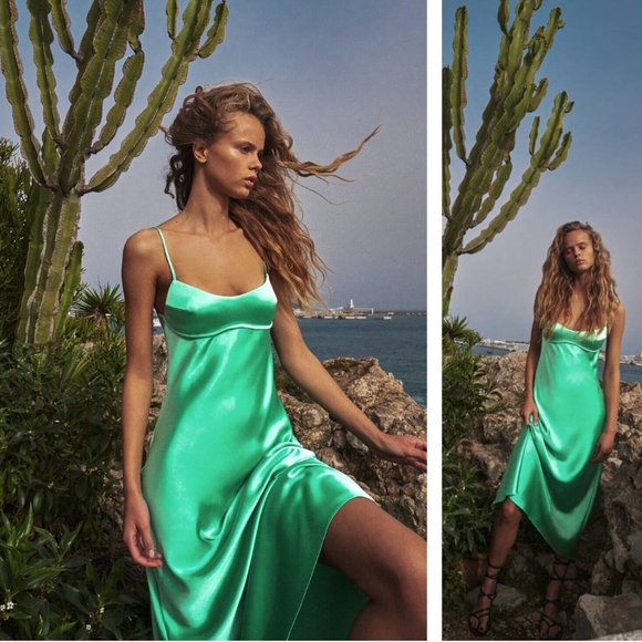 ZARA Mint Green Satin Effect Open Back Midi Maxi Dress $59.90 - Picture 14 of 17